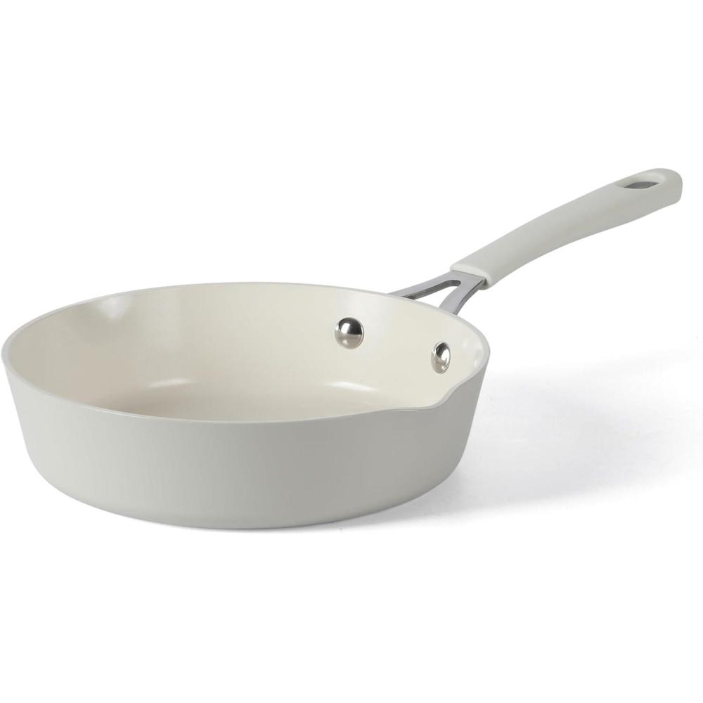 imageMartha Stewart Heathland Premium Nonstick PFA Free Ceramic Interior 10Piece Tapered Aluminum Cookware Set Linen WhiteLinen White