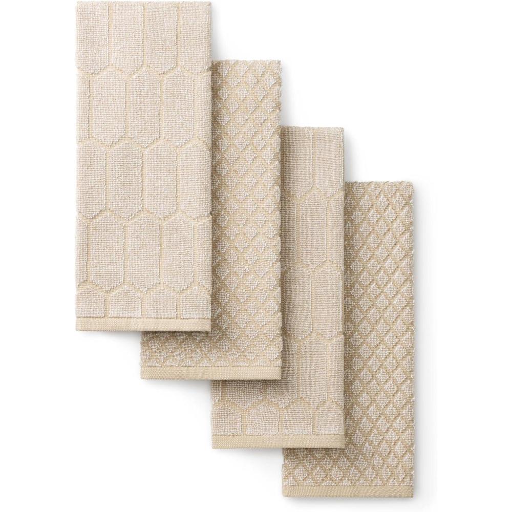 imageMartha Stewart Honeycomb Chambray Textured Kitchen Towel 4Pack Set 100 Cotton with Absorbent Terrycloth Decorative Kitchen Towels Mint Green 16quotx28quotNatural