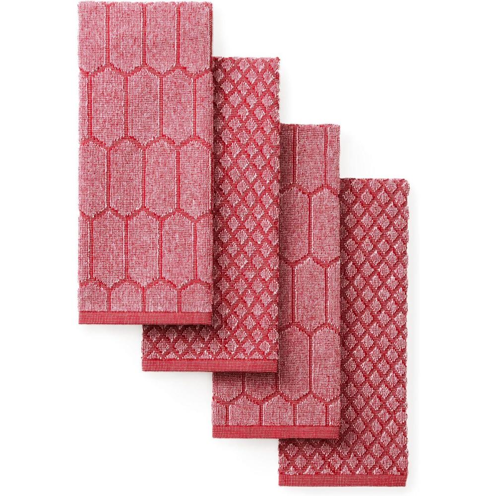 imageMartha Stewart Honeycomb Chambray Textured Kitchen Towel 4Pack Set 100 Cotton with Absorbent Terrycloth Decorative Kitchen Towels Mint Green 16quotx28quotRed