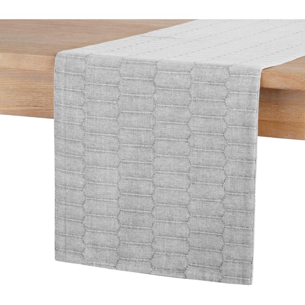 imageMartha Stewart Honeycomb Modern Farmhouse Reversible Table Runner White 15quotx72quotCharcoal Grey