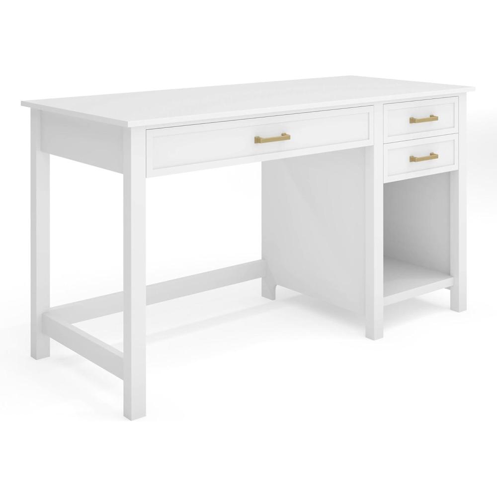 imageMartha Stewart Hutton Shaker Style Home Office Desk with 2 Side Drawers in White with Polished Brass Hardware