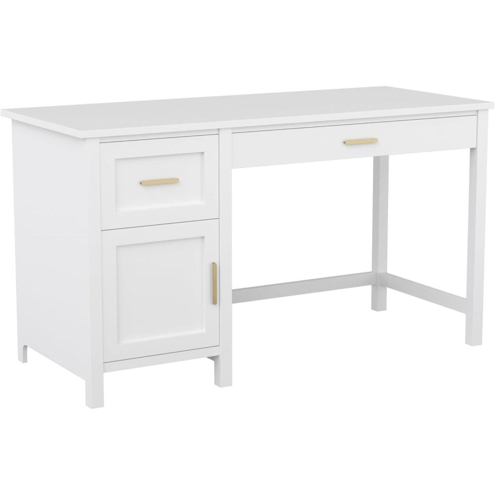 imageMartha Stewart Hutton Shaker Style Home Office Desk with Storage in White with Polished Brass HardwareWhitePolished Brass