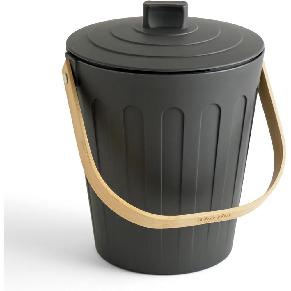 imageMartha Stewart Indoor Compost Bin  Countertop Composting Bucket for Kitchen  7 Gallon Capacity  Includes Filter  Plant Based Materials  Light BlueCharcoal Black