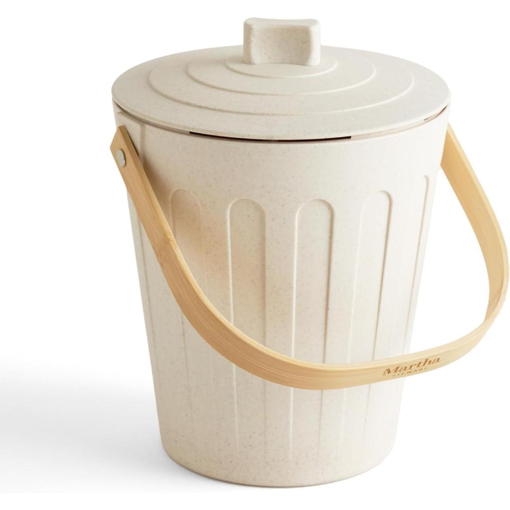 imageMartha Stewart Indoor Compost Bin  Countertop Composting Bucket for Kitchen  7 Gallon Capacity  Includes Filter  Plant Based Materials  Light BlueLinen White