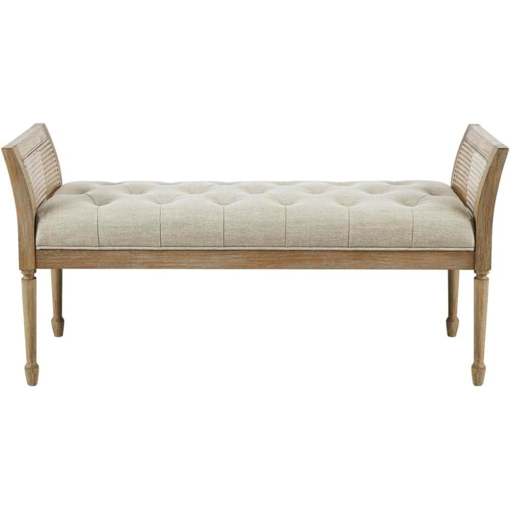 imageMartha Stewart Isla Entryway Accent Bench for Living Room Bedford Collection Tufted Seat Cane Side Frames Farmhouse Bed End Bench for Bedroom Indoor Seating Reclaimed Finish 485quot Wide Natural