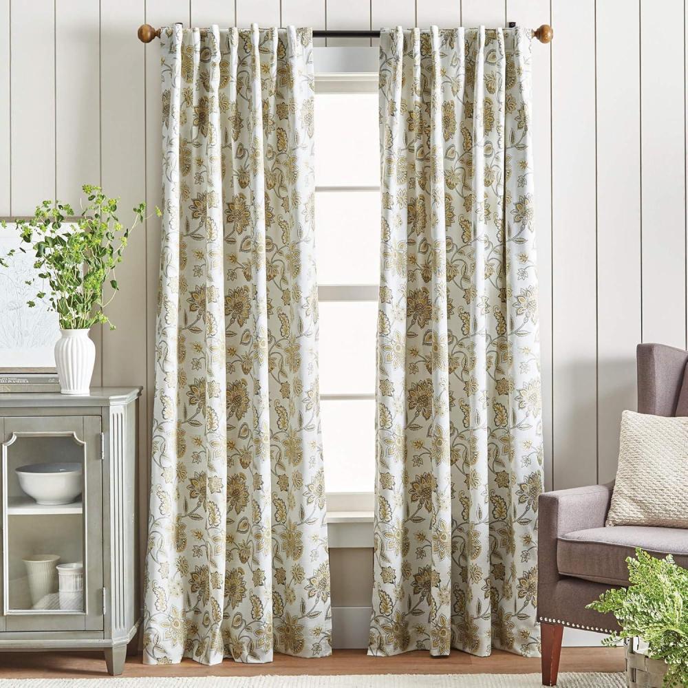 imageMartha Stewart Jakarta Blackout Rod PocketBack Tab Window Curtain Panel Pair 84quot IndigoGold