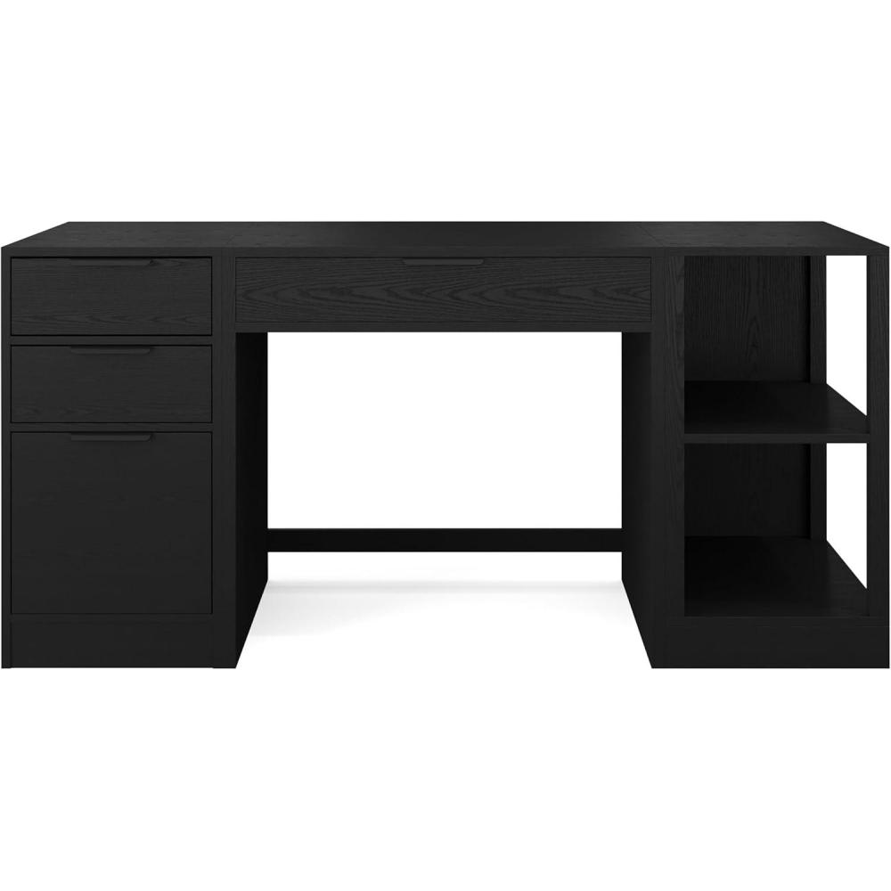 imageMartha Stewart Kayden Home Office Modular Desk with Drawer 2 Tier Shelf and File Cabinet in Light Natural with Brushed Gold HardwareBlack