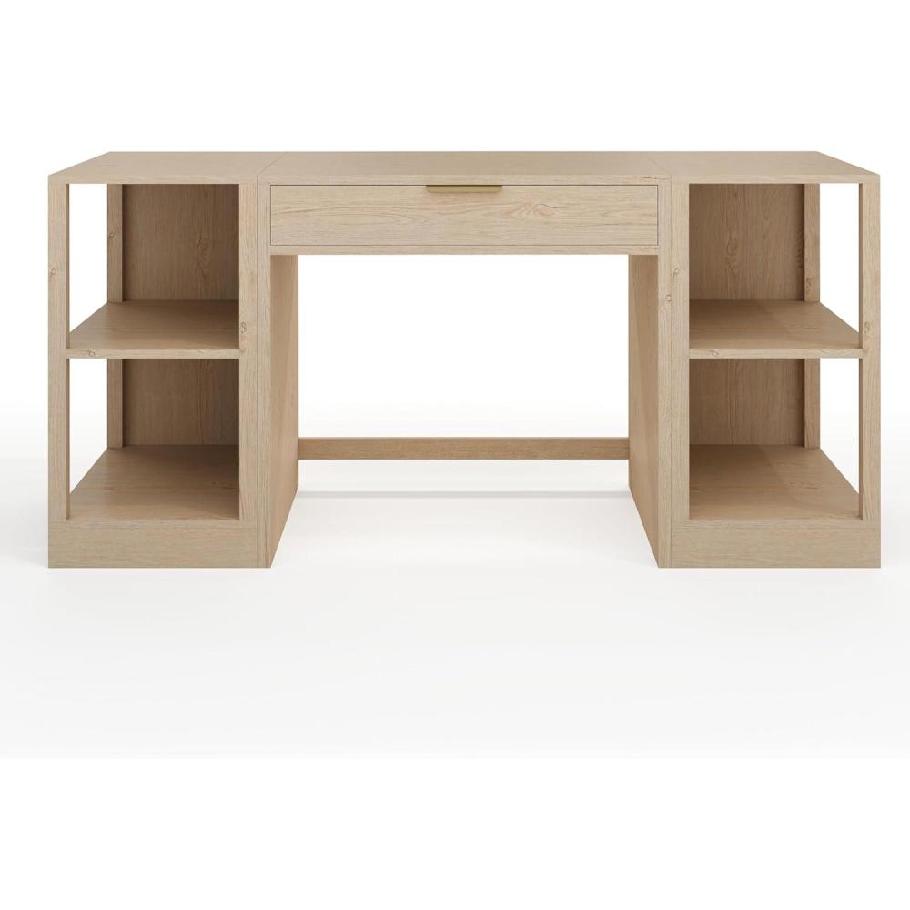 imageMartha Stewart Kayden Home Office Modular Desk with Drawer and Dual 2 Tier Shelves in Black with Oil Rubbed Bronze HardwareLight Natural