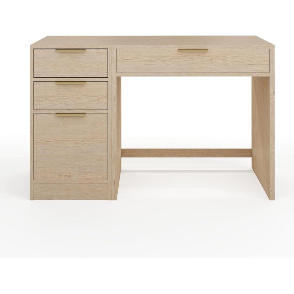 imageMartha Stewart Kayden Home Office Modular Desk with Drawer and Dual 3 Drawer File Cabinets in Black with Oil Rubbed Bronze HardwareLight Natural