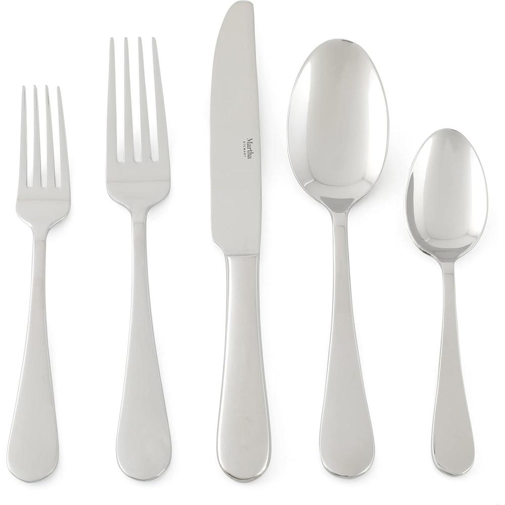 imageMartha Stewart Kendleton 20 pc Stainless Steel Flatware Set Mirror PolishAlness Hammered Finish
