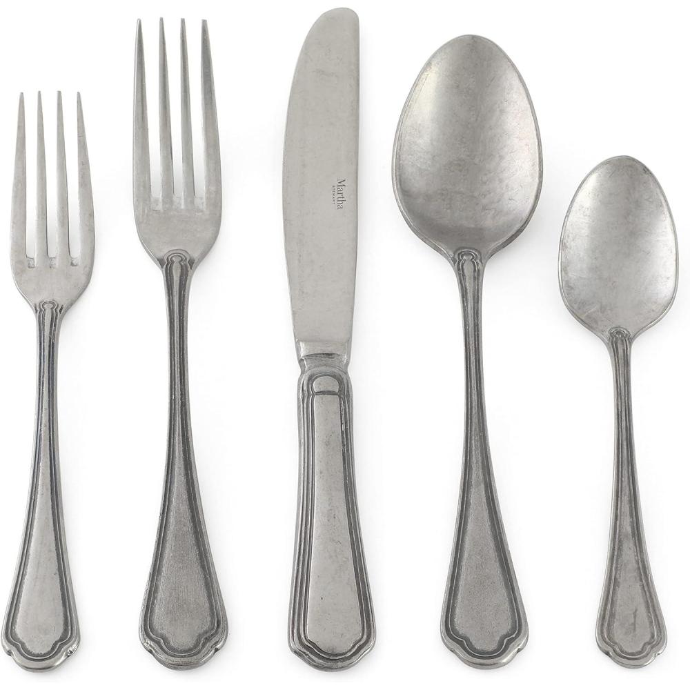 imageMartha Stewart Kendleton 20 pc Stainless Steel Flatware Set Mirror PolishLaurentide Stone Finish
