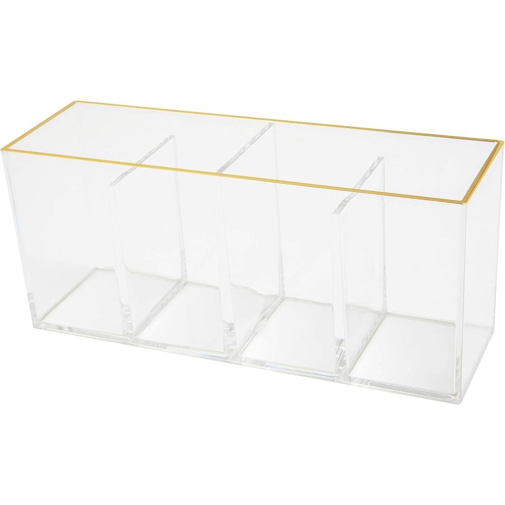 imageMartha Stewart Kerry Plastic 4 Compartment Pen Holder Office Desktop Organizer with Gold Trim