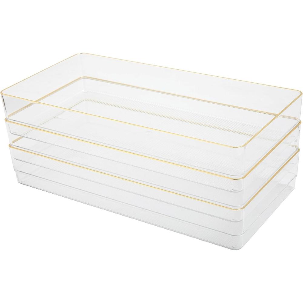 imageMartha Stewart Kerry Plastic Stackable Office Desk Drawer Organizers 3quot x 3quot 12 Pack with Gold Trim12 x 6