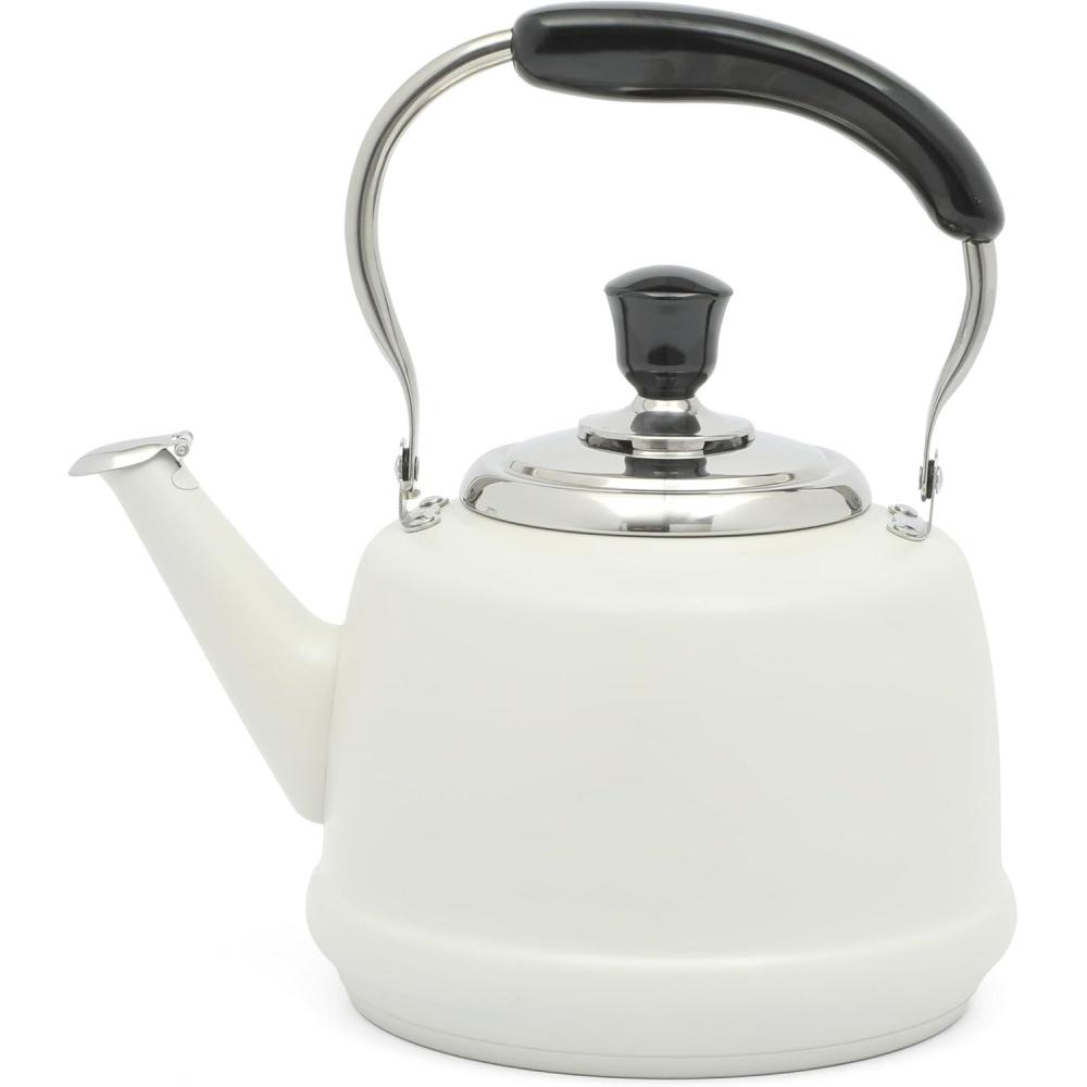 imageMartha Stewart Kingstree Large 2 Qt Heavy Gauge Stainless Steel Tea Kettle Linen White ExteriorLinen White