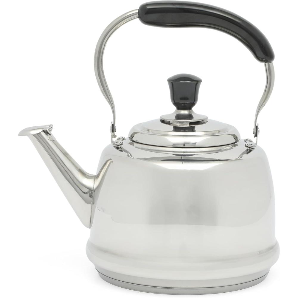 imageMartha Stewart Kingstree Large 2 Qt Heavy Gauge Stainless Steel Tea Kettle Linen White ExteriorStainless Steel