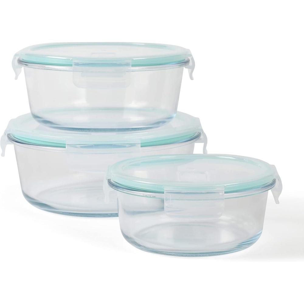 imageMartha Stewart Langstaff 6 Piece 92 oz 60 oz 26 oz Stackable Rectangular Container Set wMartha Blue LidRound 44oz  32oz  22oz