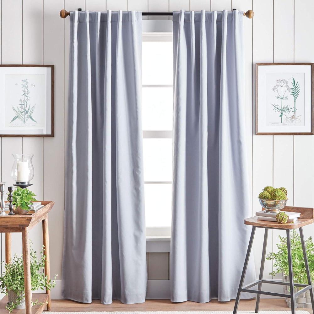 imageMartha Stewart Lido Linen Blackout Foam Lined Rod PocketBack Tab Window Curtain Panel Pair 95quot WhiteGrey