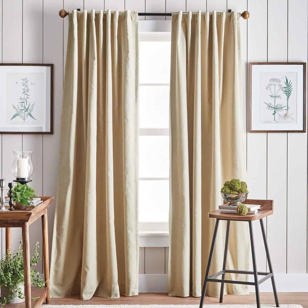imageMartha Stewart Lido Linen Blackout Foam Lined Rod PocketBack Tab Window Curtain Panel Pair 95quot WhiteLinen