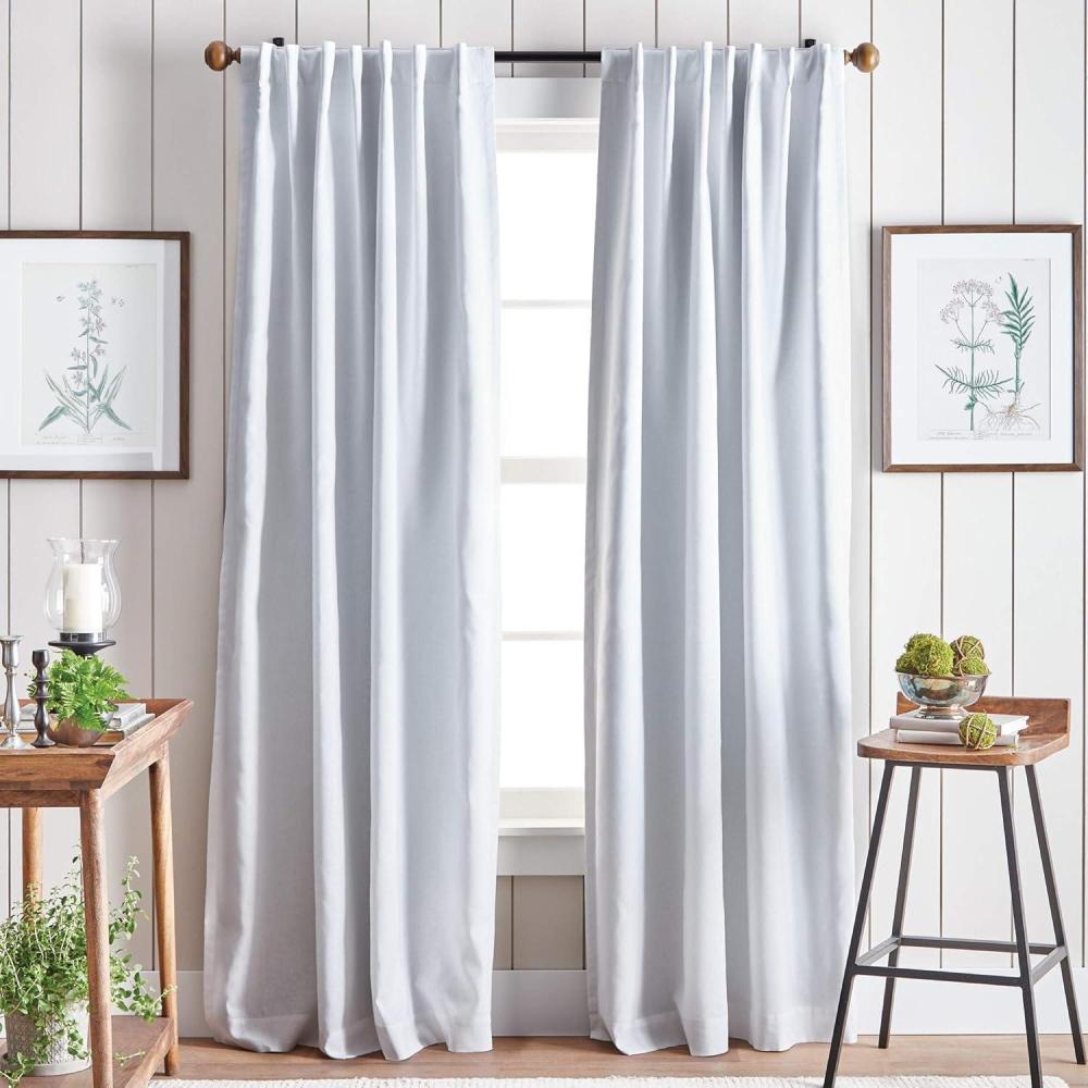 imageMartha Stewart Lido Linen Blackout Foam Lined Rod PocketBack Tab Window Curtain Panel Pair 95quot WhiteWhite