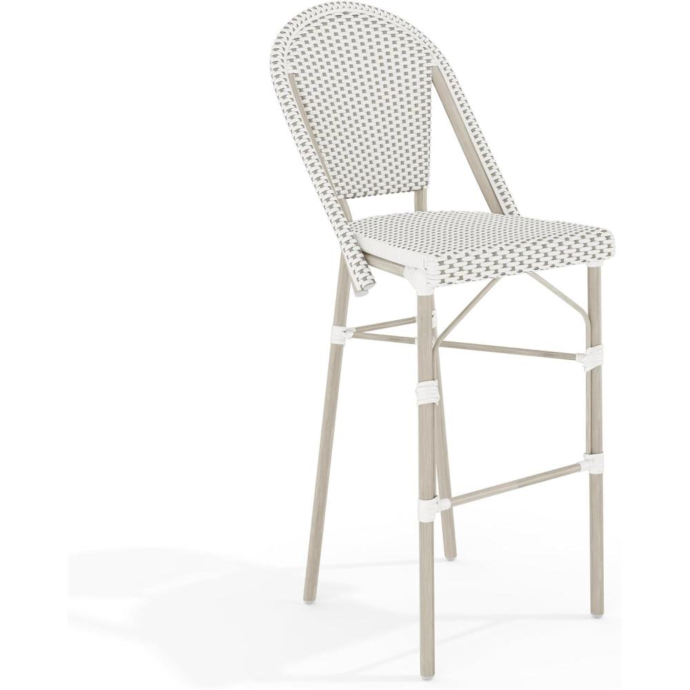 imageMartha Stewart Lily Pond IndoorOutdoor Stackable Bar Stools with Gray Woodgrain Aluminum Frame Finish WhiteGray Woven Rattan Backrests and Seats Set of 2Gray  WhiteGray Frame