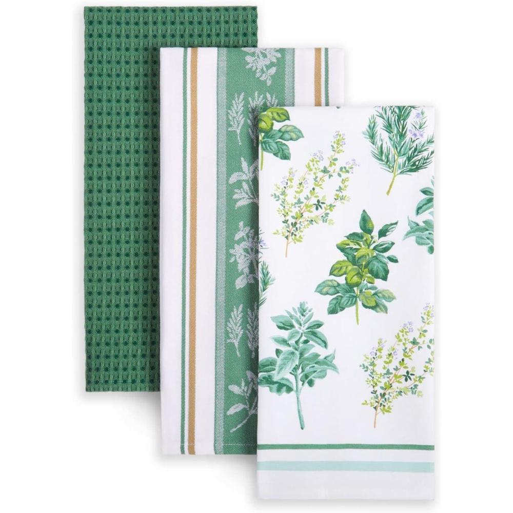 imageMartha Stewart LintFree Kitchen Towel 3Pack Set Herbs 18quotx28quotHerbs