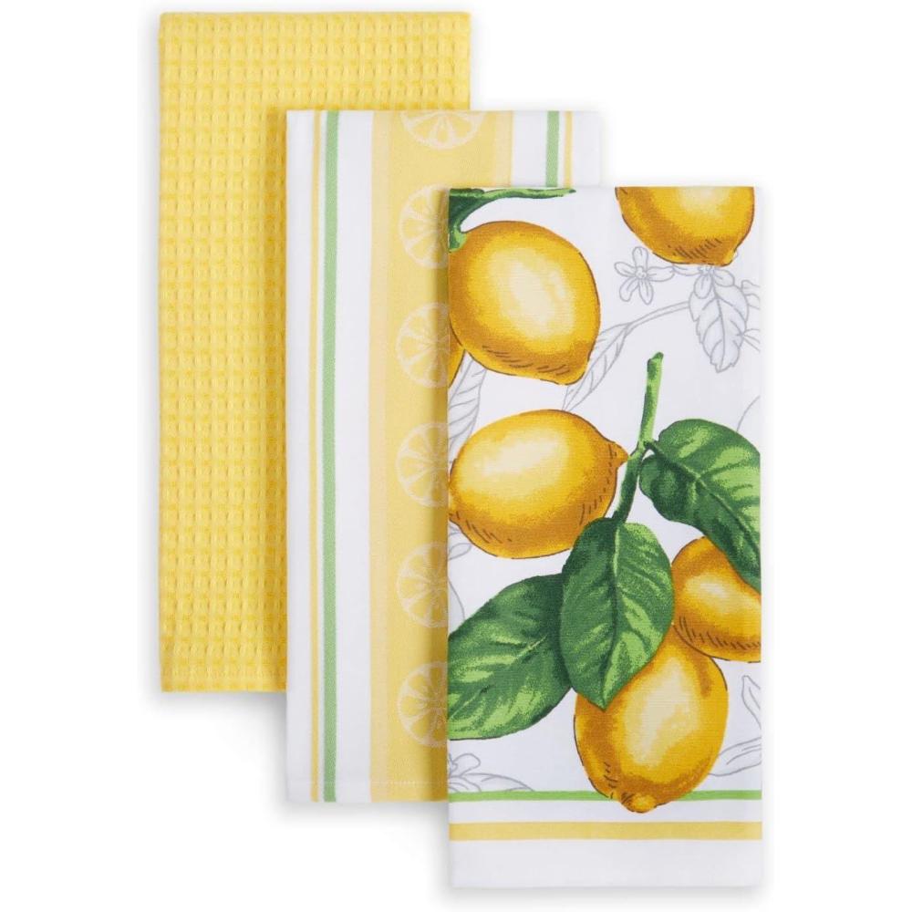 imageMartha Stewart LintFree Kitchen Towel 3Pack Set Herbs 18quotx28quotLots of Lemons