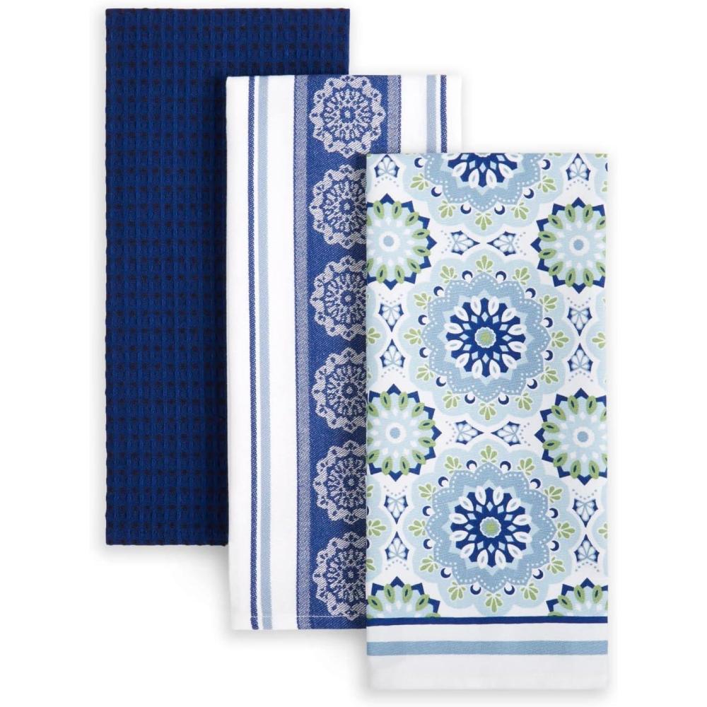 imageMartha Stewart LintFree Kitchen Towel 3Pack Set Herbs 18quotx28quotMedallion
