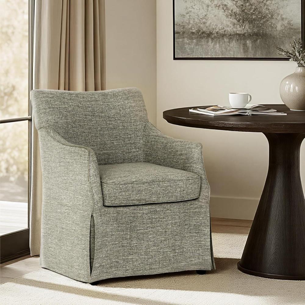 imageMartha Stewart London Dining Chair  Solid Wood ampamp Plywood Skirted Metal Base Accent Armchair Lumbar Pillow Modern Classic Family Dining Room Furniture 25quot W x 26quot D x 34quot H BeigeGrey