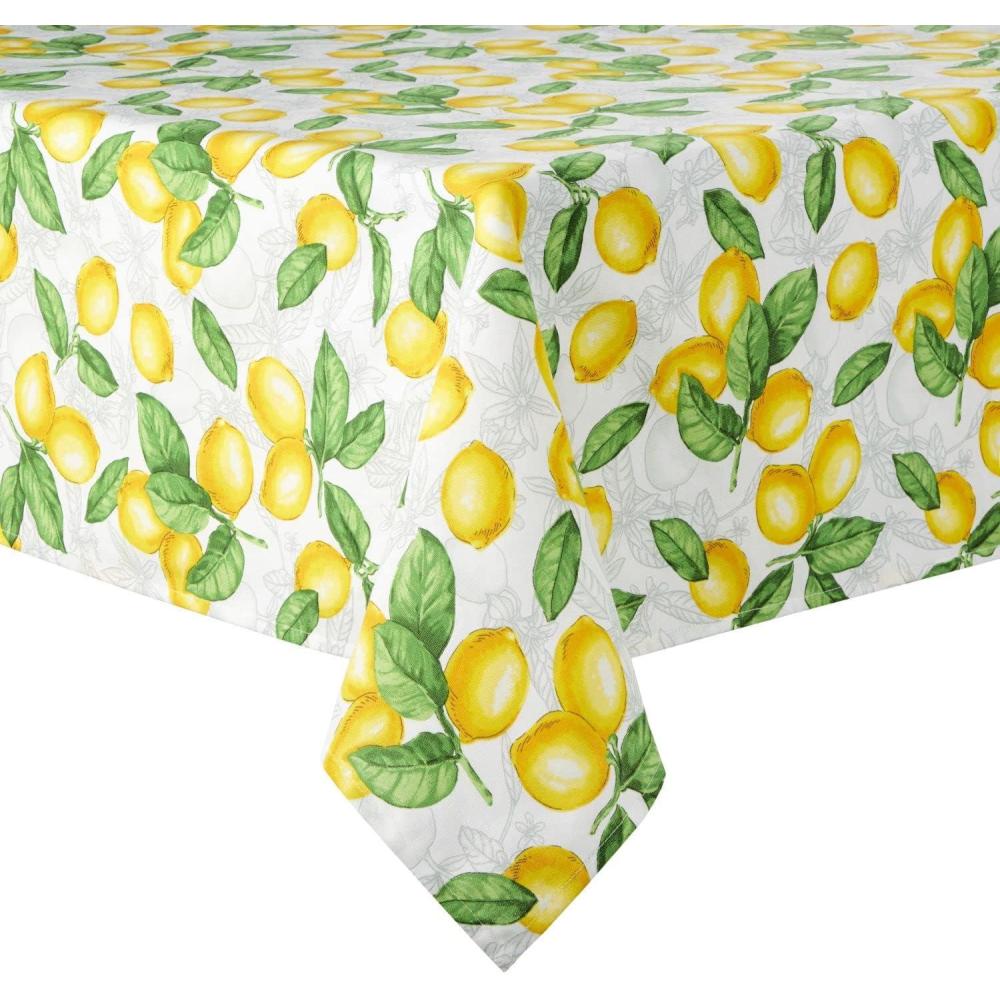 imageMartha Stewart Lots of Lemons Tablecloth Single Pack WhiteYellow 60quotx84quot120 x 60 Rectangular