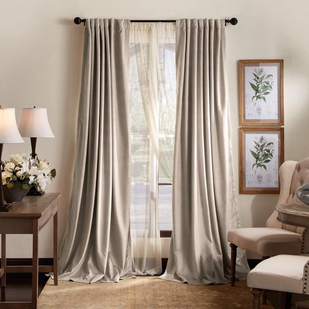 imageMartha Stewart Lucca Velvet Blackout Back Tab Window Curtain Panel Pair 95quot Linen BeigeLinen