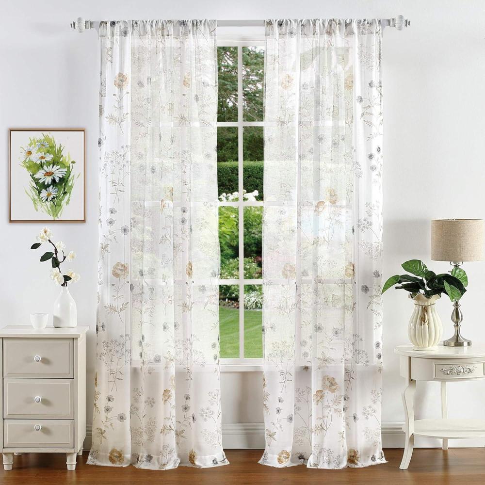 imageMartha Stewart Marthas Garden Floral SemiSheer Rod Pocket Window Curtain Single Panel 84quot MultiGold