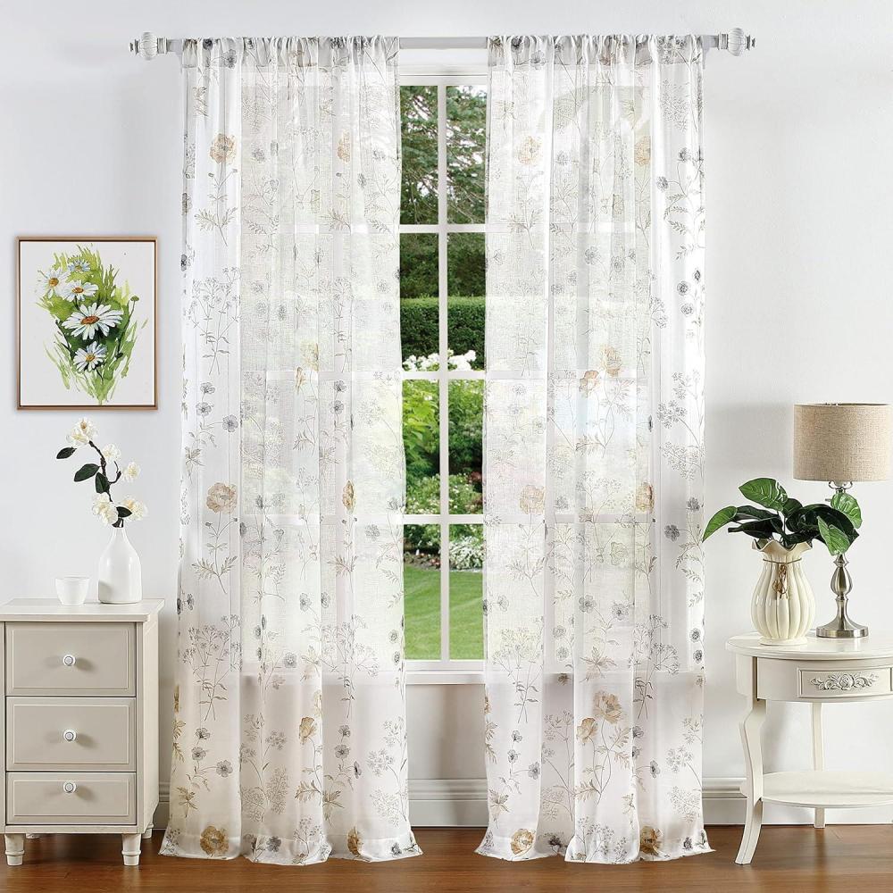 imageMartha Stewart Marthas Garden Floral SemiSheer Rod Pocket Window Curtain Single Panel 84quot MultiGold Floral