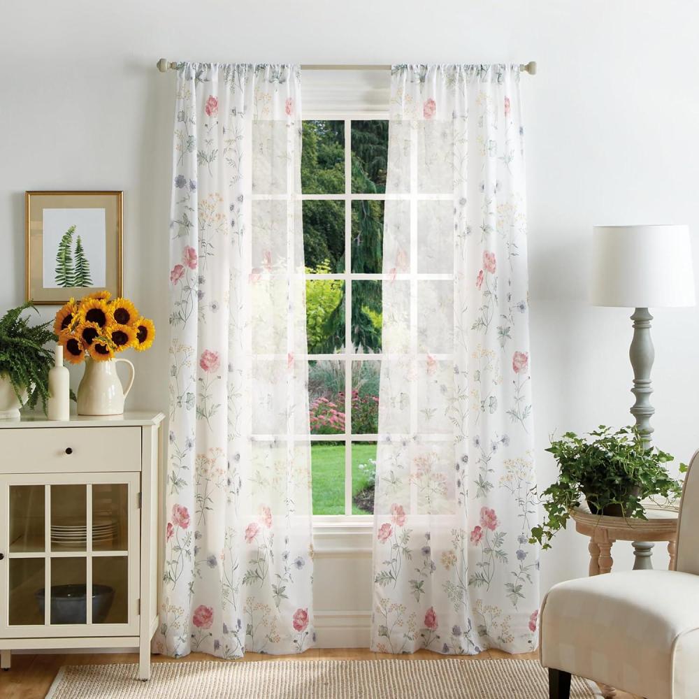 imageMartha Stewart Marthas Garden Floral SemiSheer Rod Pocket Window Curtain Single Panel 84quot MultiMulti Floral
