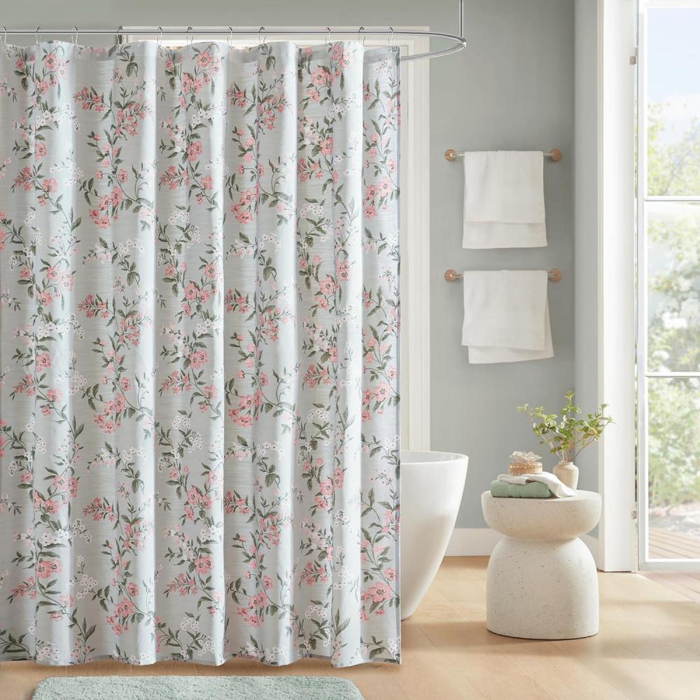 imageMartha Stewart Marthas Garden Shower Curtain Botanical Floral Print Cotton Shower Curtain for Bathroom Spa Quality Modern Shower Curtains Standard Size 72x72 Sage GreenMeadow Green