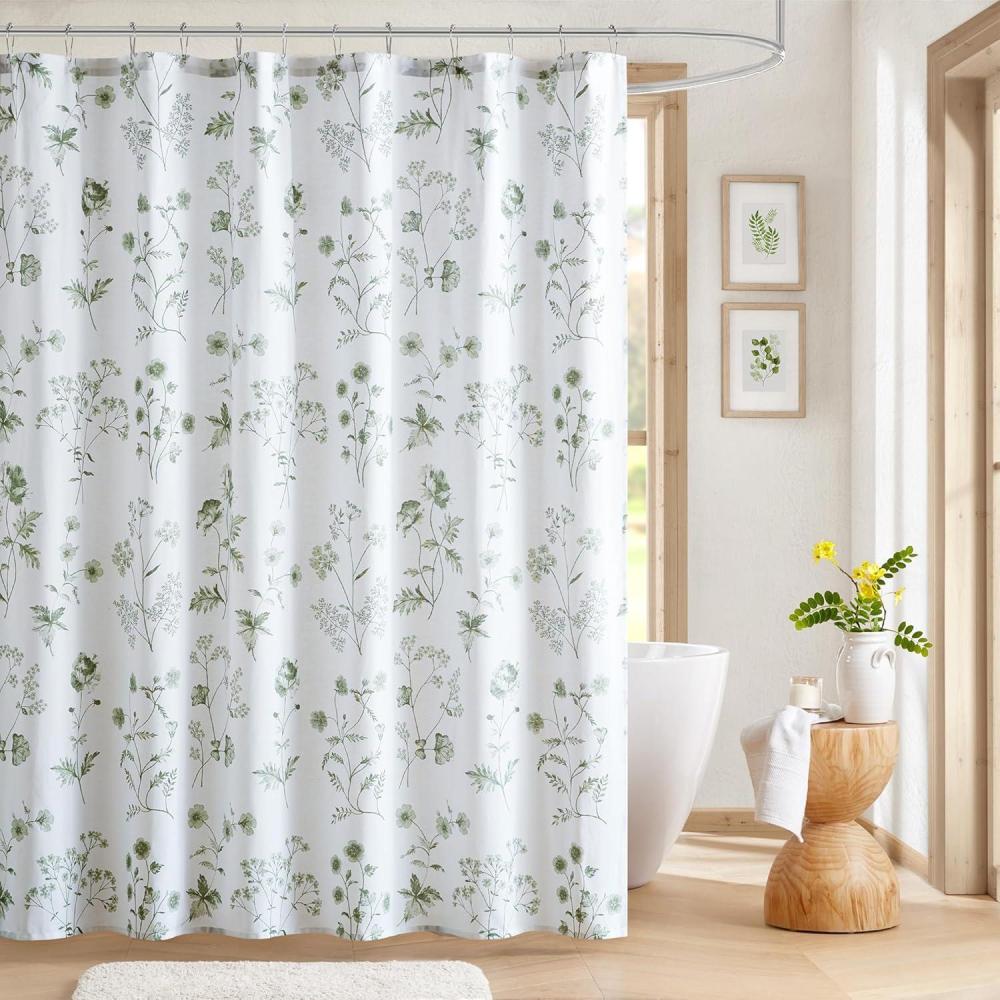 imageMartha Stewart Marthas Garden Shower Curtain Botanical Floral Print Cotton Shower Curtain for Bathroom Spa Quality Modern Shower Curtains Standard Size 72x72 Sage GreenGarden Green