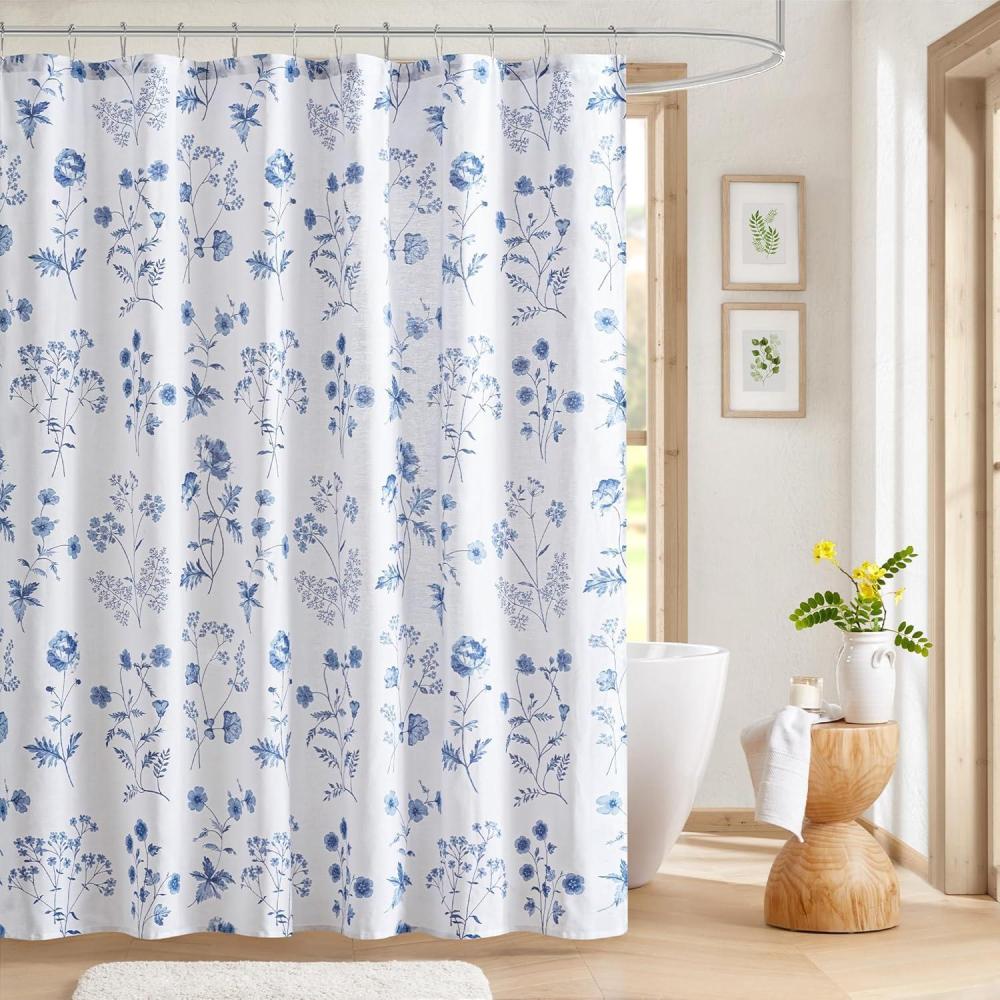 imageMartha Stewart Marthas Garden Shower Curtain Botanical Floral Print Cotton Shower Curtain for Bathroom Spa Quality Modern Shower Curtains Standard Size 72x72 Sage GreenGarden Blue