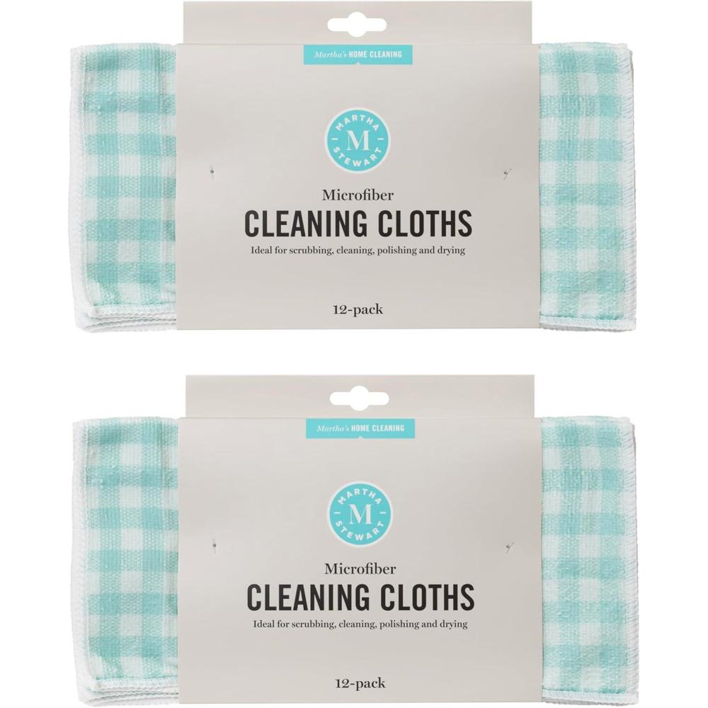 imageMartha Stewart Microfiber Cleaning Cloths UltraAbsorbent LintFree Cleaning Towels for Home ampamp Kitchen Grey Gingham 11 Inches 24 CountTeal Gingham