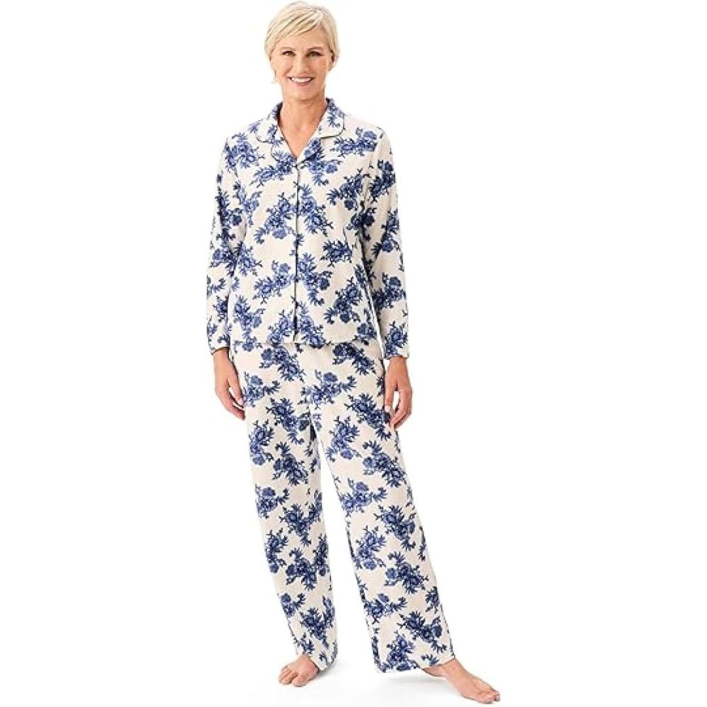 imageMartha Stewart Microfleece Sleepwear for Women Cozy 2Piece Notch Collar Pajama Set Buttery Soft Warm LoungewearEgret