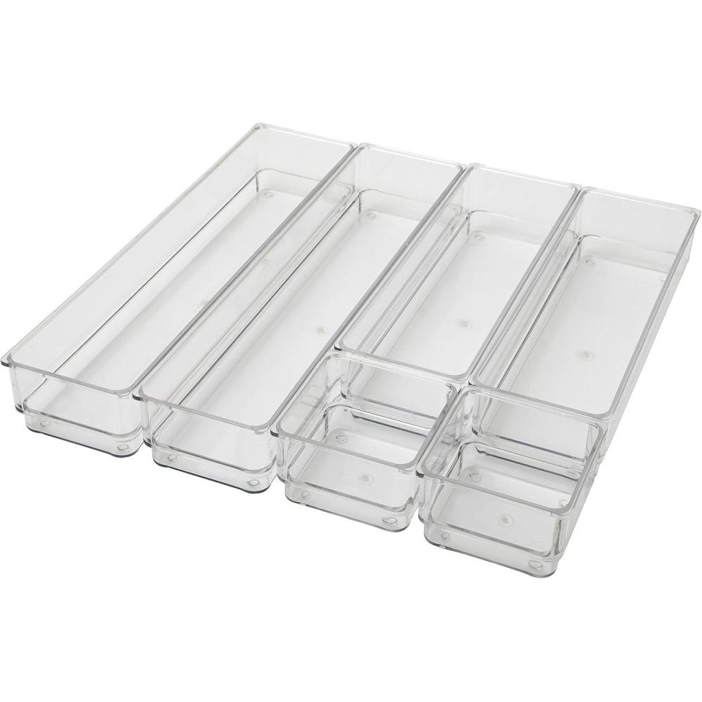 imageMartha Stewart Miles Plastic Stackable Office Desk Drawer Organizers Set of 6 ClearClear