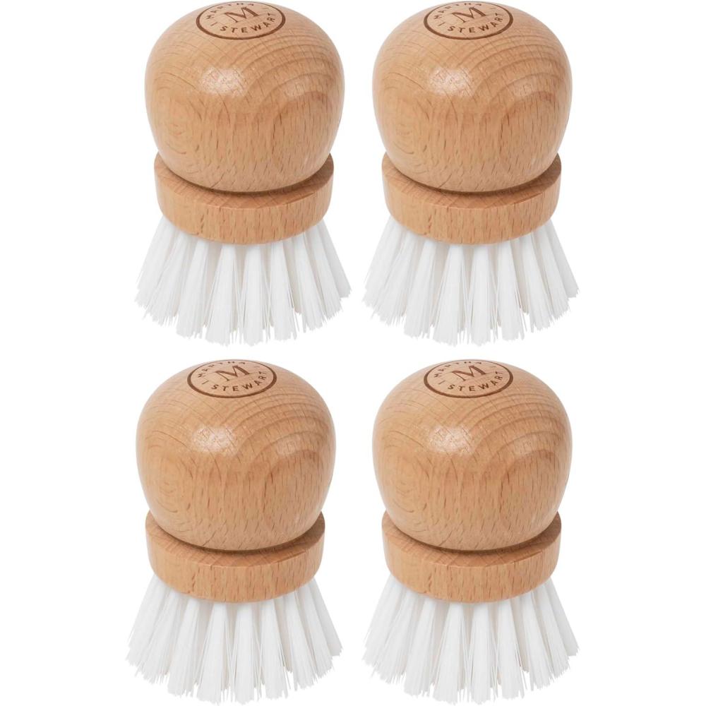 imageMartha Stewart Mini Palm Dish Brushes 4 Count  Ergonomic Beechwood Handle for Comfortable Cleaning