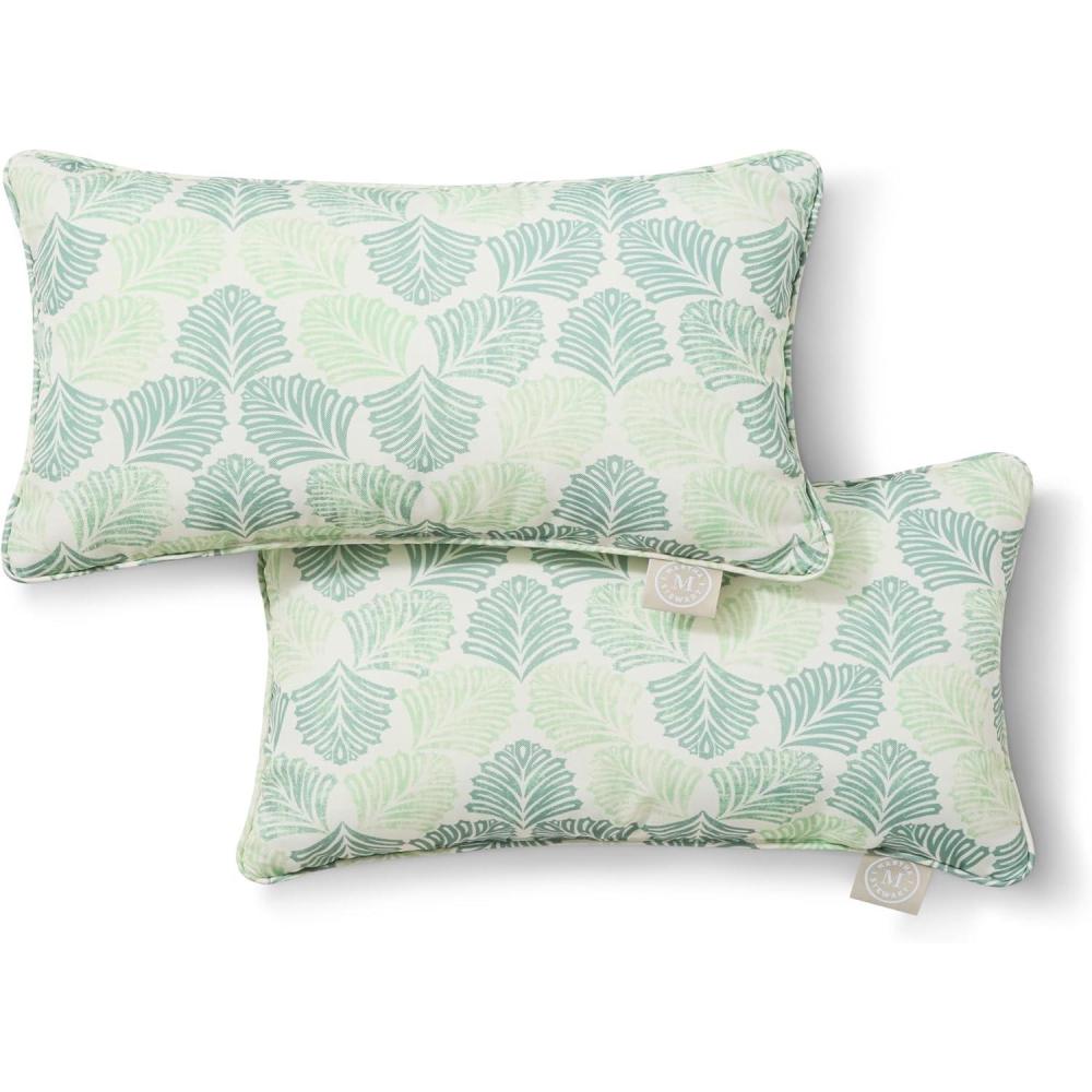 imageMartha Stewart Modern Banana Leaves Indoor Outdoor Decorative Lumbar Pillow 2Pack Set UV Fade Resistant Water Repellent Printed Tropical Design Green 11quotx18quotGreen