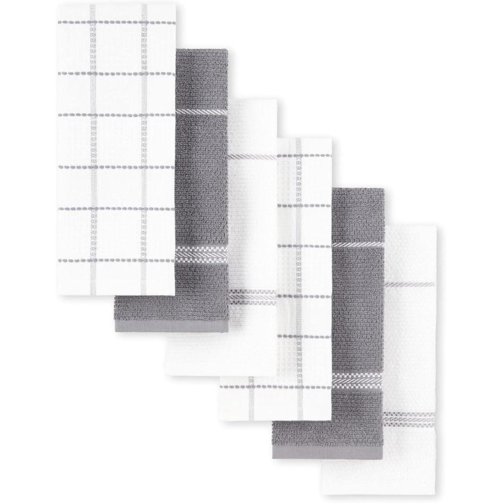 imageMartha Stewart Modern Waffle Kitchen Towel Set 6Pack Grey 16quotx28quotGrey