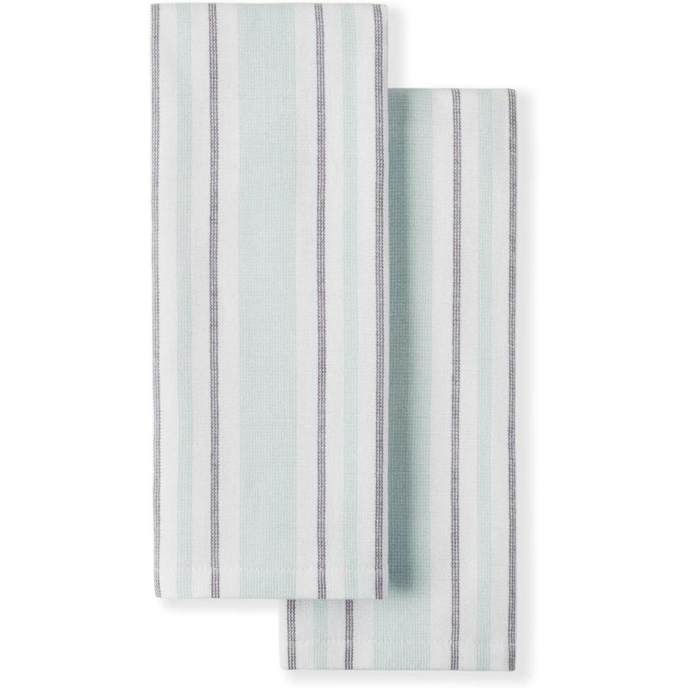 imageMartha Stewart Morris Stripe Kitchen Towel 2Pack Set Grey 16quotx28quotAqua