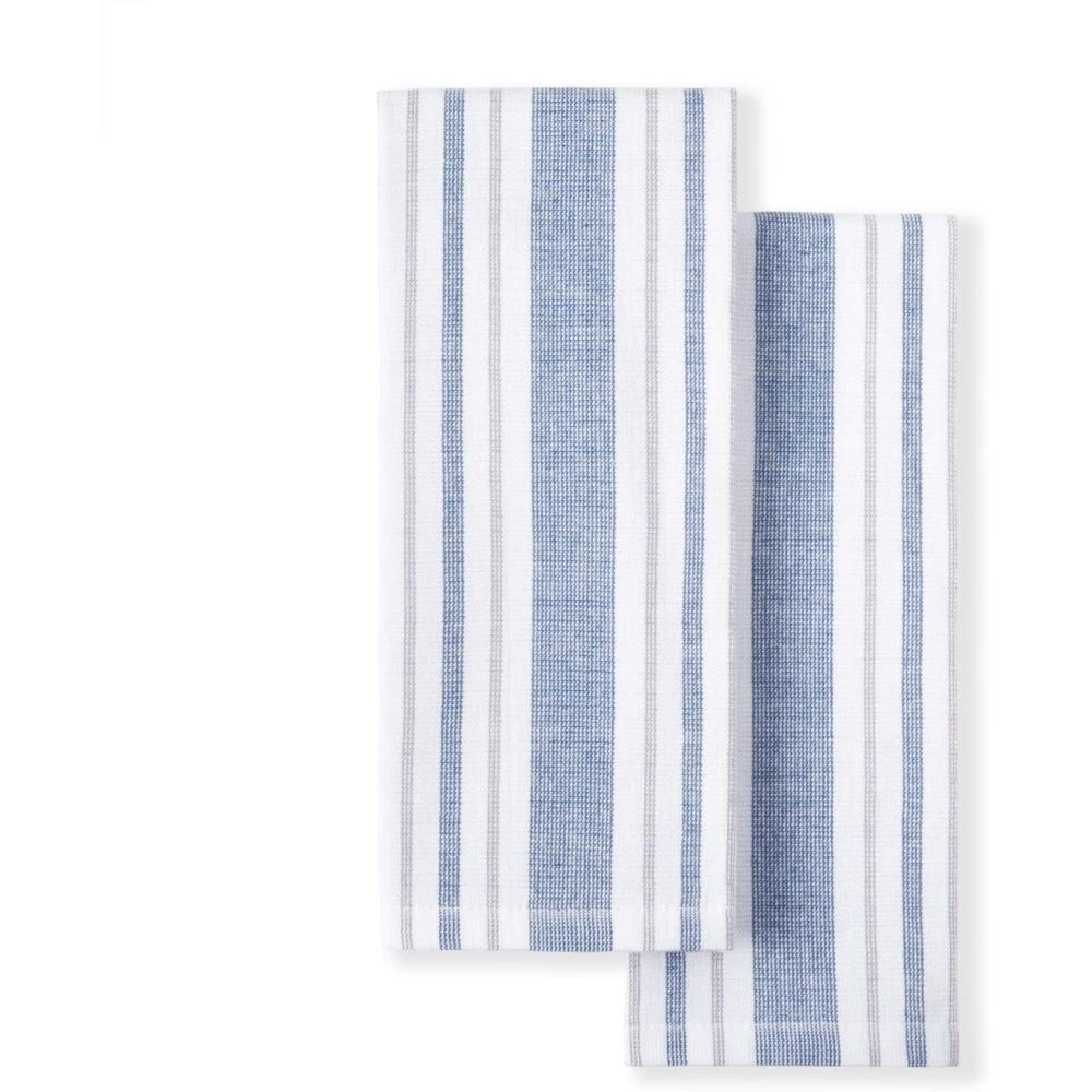 imageMartha Stewart Morris Stripe Kitchen Towel 2Pack Set Grey 16quotx28quotBlue