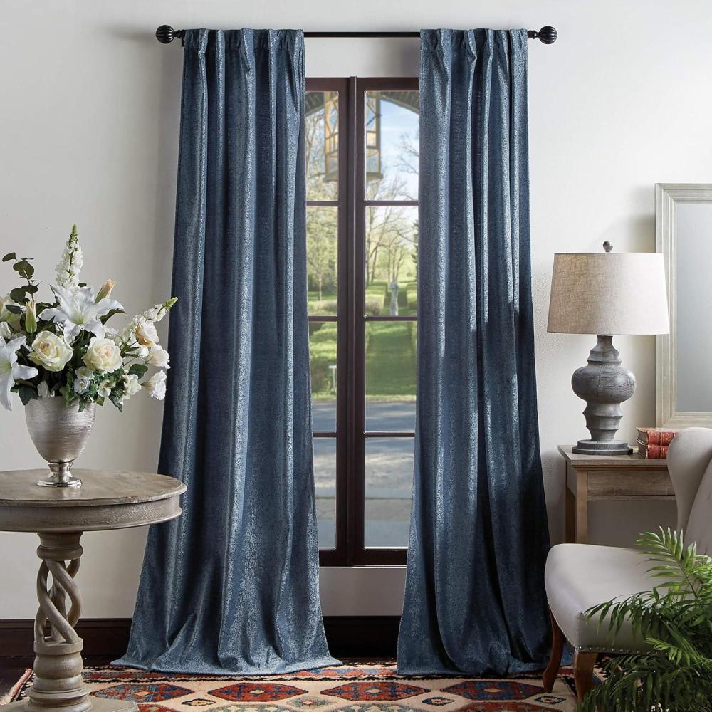imageMartha Stewart Naples Chenille Solid Back Tab Window Curtain Panel Pair 84quot NavyNavy