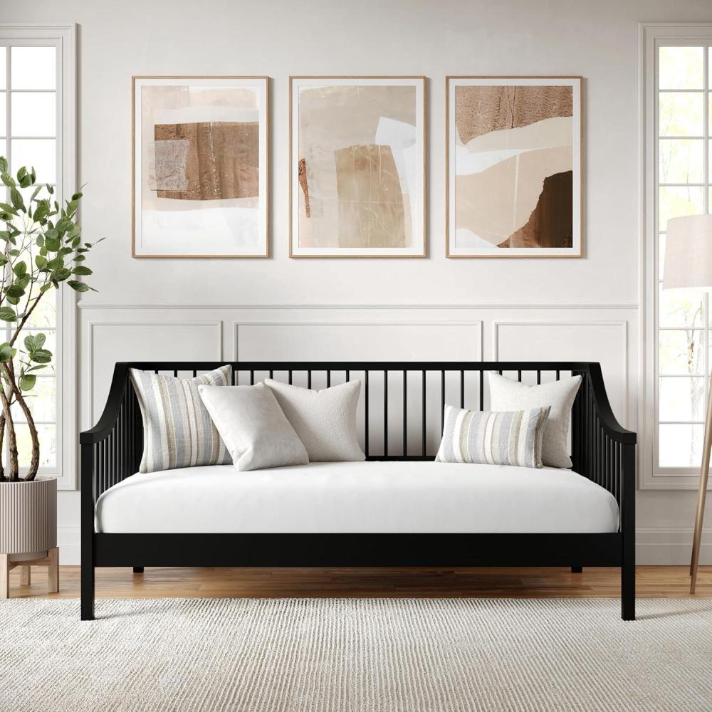 imageMartha Stewart Neely Platform Daybed with Wood Spindles Solid Wood Frame No Box Spring Needed Twin Size GrayBlack