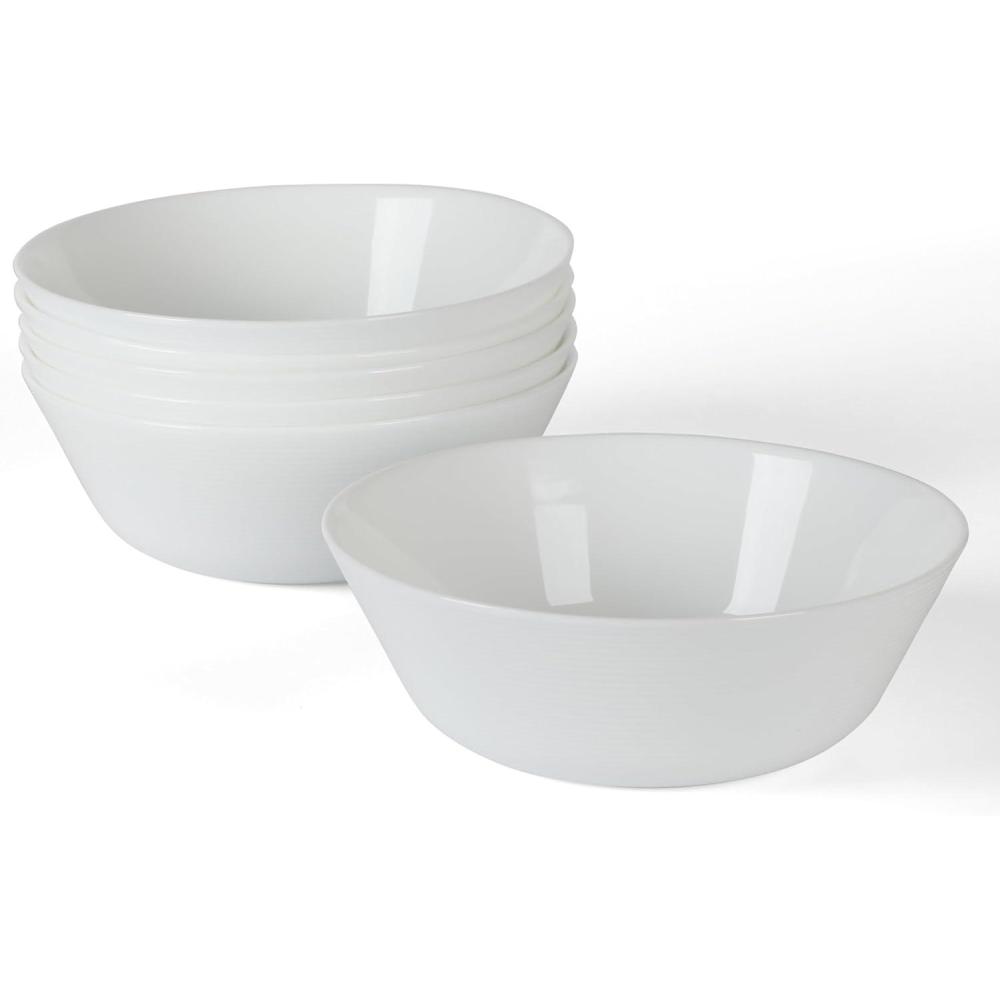 imageMartha Stewart Opalton 6Piece 6Inch Soup and Cereal Bowls  Lightweight Chip and Break Resistant Opal Glass Bowls for Everyday Use