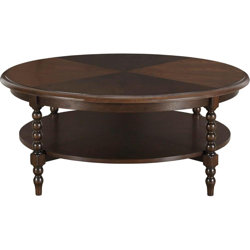 imageMartha Stewart Philippe Round Coffee Table for Living Room Lily Pond Collection Coastal Coffee Table with Shelving for Storage Cottage Inspired Living Room Table 42quot Wide Brown