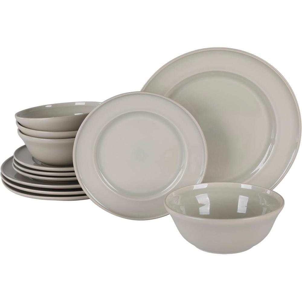imageMartha Stewart Portillo 12 Piece Reactive Stoneware Dinnerware Set Sharkey Gray