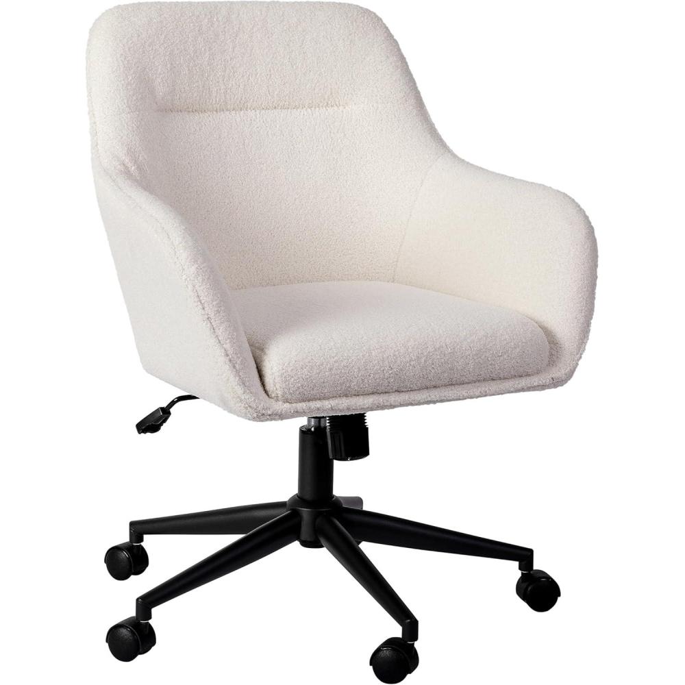 imageMartha Stewart Rayna Swivel Task Chair with Flared Arms for Home Office in White Boucle with Oil Rubbed Bronze FrameWhite BoucleOil Rubbed Bronze